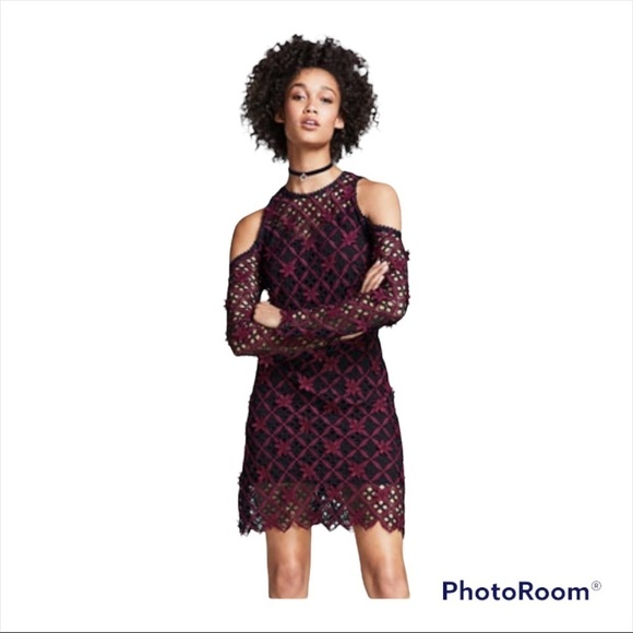 SELF-PORTRAIT Red Blue Guipure Lace Cold Shoulder Mini Dress Size 0 - Picture 5 of 14